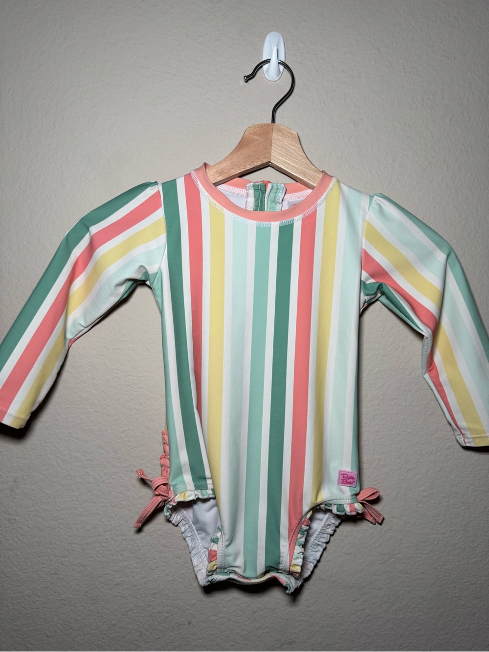 Ruffle Butts 3T Girls blue/yellow/peach Striped Swimsuit